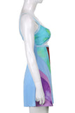 Sexy Backless U-neck Color Block A-line Dress