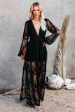 Sexy Black Lace Long Sleeve Evening Gown Formal Dress