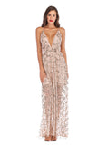 Sexy Deep V Neck Sequined See-through Sparkly Prom Dress - Mislish