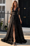 Sexy Black A-Line Tulle Formal Dress Evening Gown