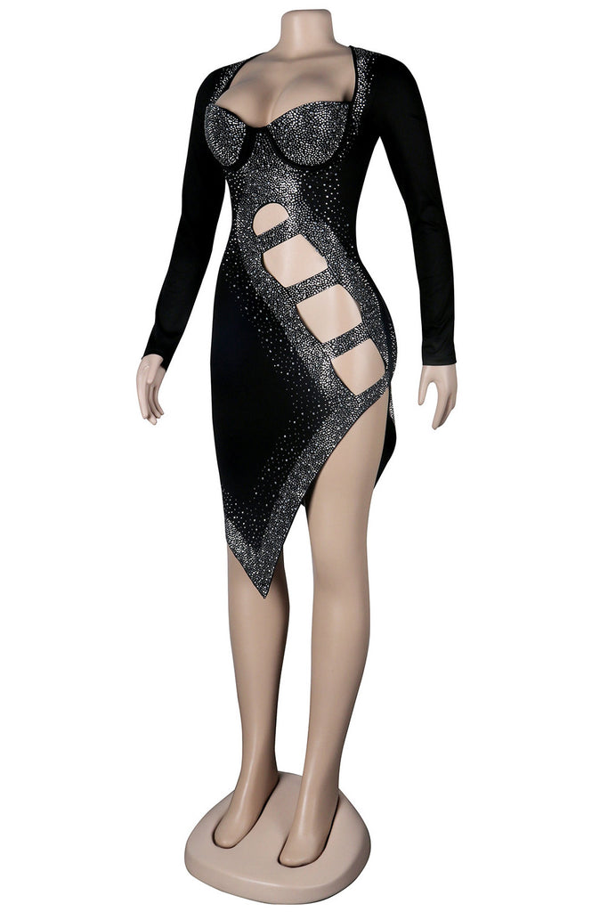 Sexy Black Cut Out Long Sleeve Party Dress