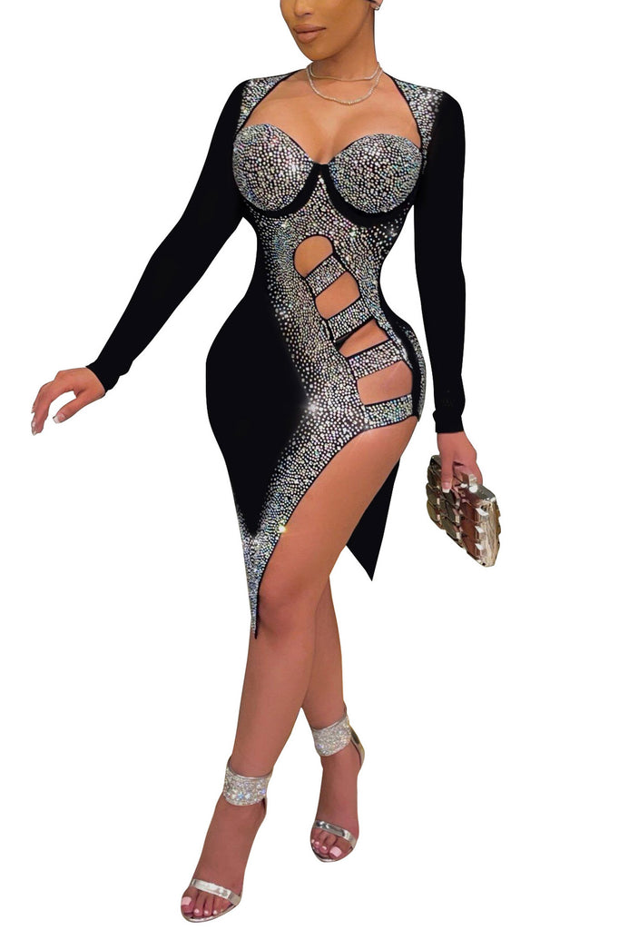 Sexy Black Cut Out Long Sleeve Party Dress