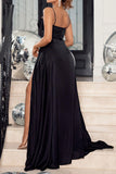 Sexy Black High Split Sleeveless Evening Dresses