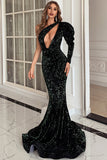 Sexy Black One Sleeve Cut Out Mermaid Evening Dress