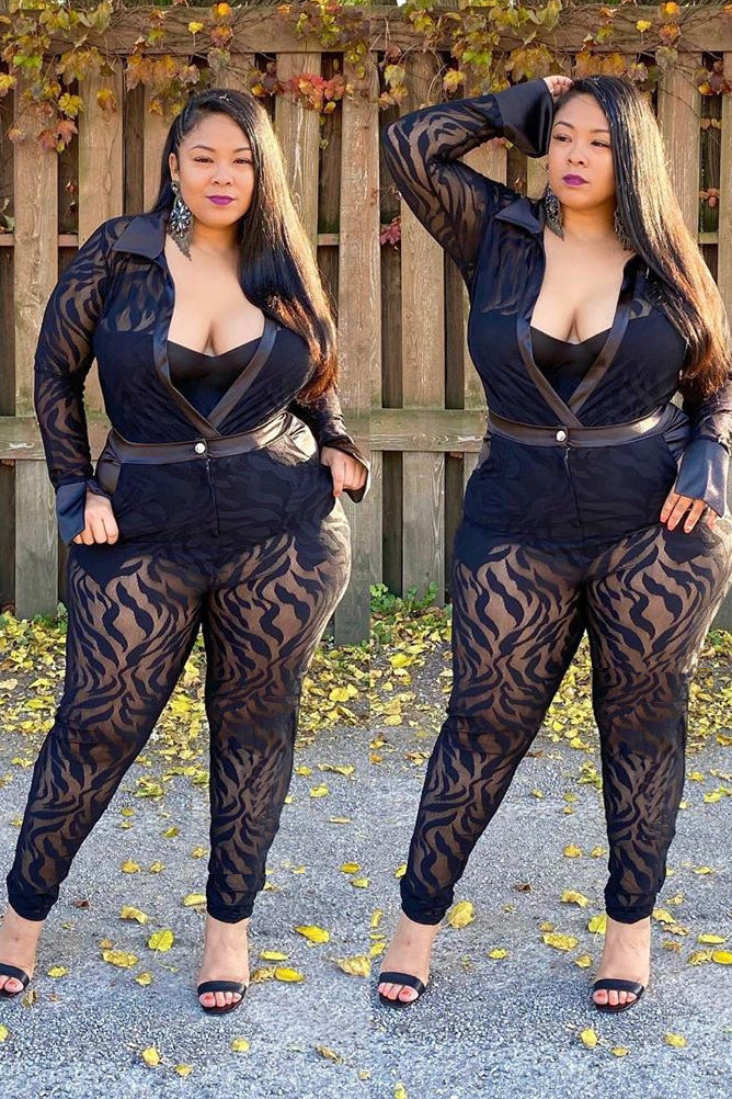 Sexy Black Plus Size Two Pieces Suit Jumpsuit