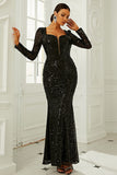 Sexy Black Sequin Mermaid  Prom Gown Evening Dress