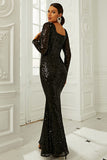 Sexy Black Sequin Mermaid  Prom Gown Evening Dress