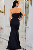 Sexy Black Strapless Mermaid Formal  Gown Evening Dress