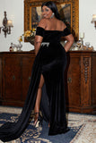 Sexy Black Velvet Off Shoulder Formal Dress Prom Gown