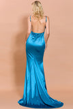 Sexy Blue Backless Evening Dress Prom Gown
