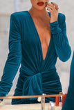 Sexy Blue Plunging Long Sleeve Party Dress