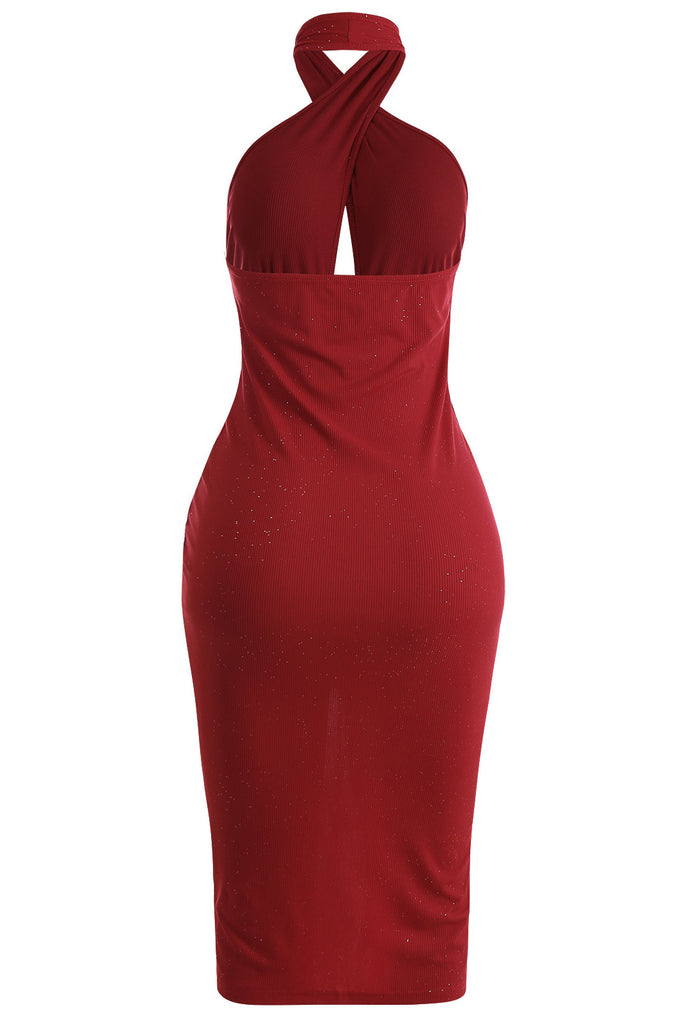 Sexy Burgundy Halter Bodycon Party Cocktail Dresses 