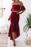 Sexy Burgundy Lace Two Piece Dress