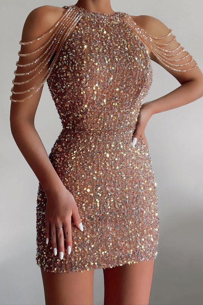 Sexy Crystal Tassel Sequin Mini Party Dress