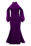 Sexy Purple Cut Out Long Sleeve Evening Formal Dresses