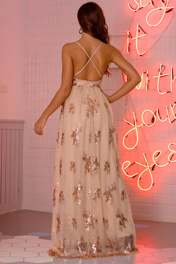 Sexy Deep V-Neck Backless Evening Gown Prom Dresses 