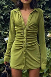 Sexy Green Shirt Long Sleeve Mini Dress