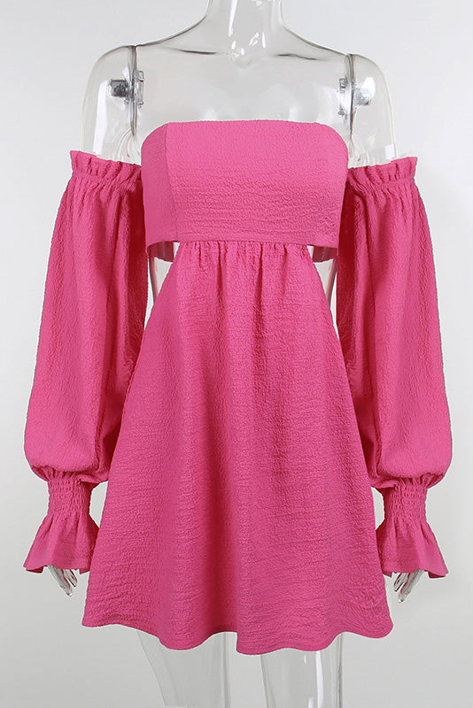 Sexy Hot Pink Off-the-Shoulder Long Sleeve Mini Dress Mislish Sexy Hot Pink Off-the-Shoulder Long Sleeve Mini Dress Mislish