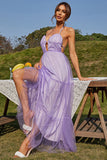 Sexy Lilac Halter Open Back A-Line Prom Evening Dress