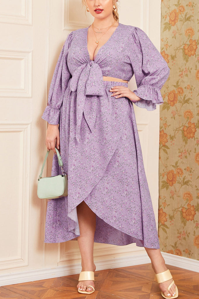 Sexy Long Sleeve Cut Out A-Line Plus Size Dress