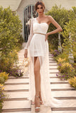 Sexy One Sleeve Sweetheart  White Prom Party Dress