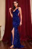 Sexy Open Back Royal Blue Sequin Evening Dress