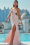 Sexy Pearl Pink Backless Evening Prom Dresses