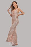 Sexy Pink Sequins Evening Gown Prom Dress