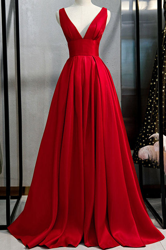 Sexy Plunging Red Backless Evening Prom Dresses
