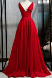 Sexy Plunging Red Backless Evening Prom Dresses