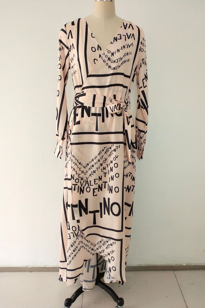 Sexy Print Long Sleeve Wrap Maxi Dress