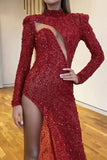 Sexy Red Cut Out Long Sleeve Evening Dresses
