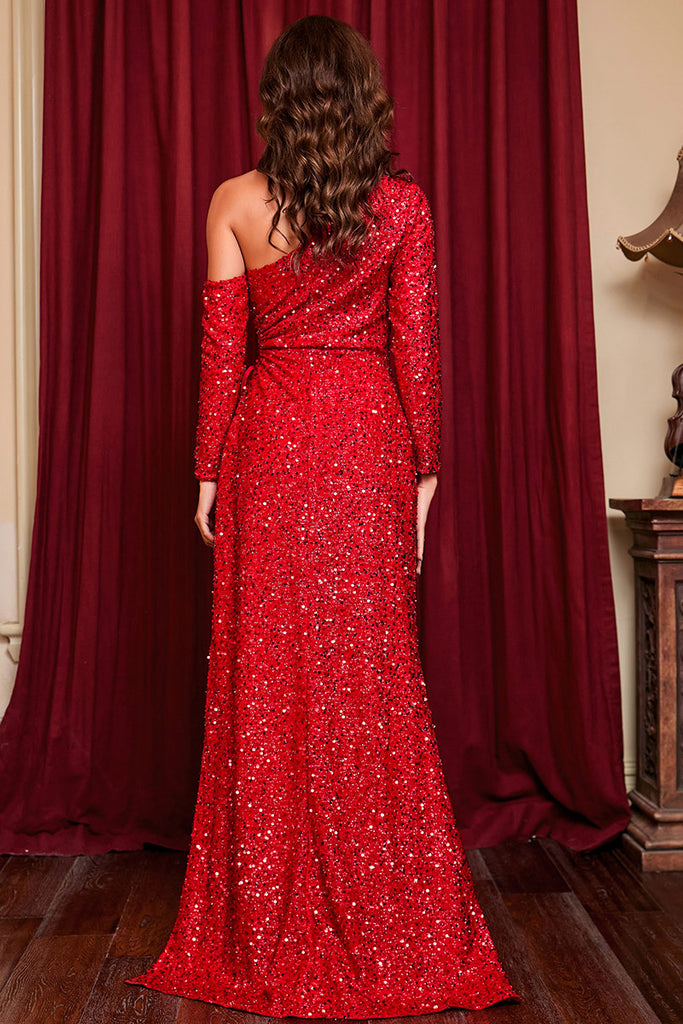 Sexy Red Cut Out Long Sleeve Prom Gown Evening Dress