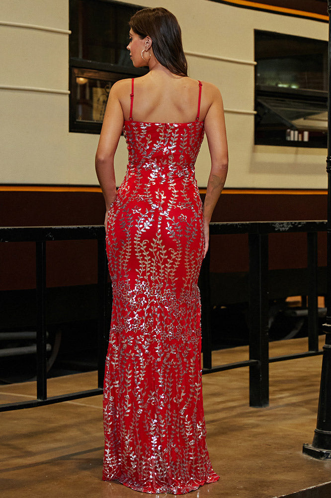 Sexy Red Sleeveless High Split Prom Evening Dresses
