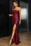 Sexy Red Strapless High Split Prom Evening Dress  