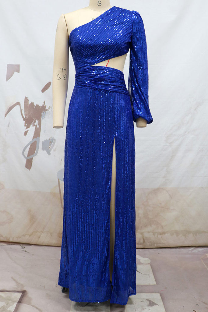 Sexy Royal Blue One Sleeve Prom Gown Evening Dress