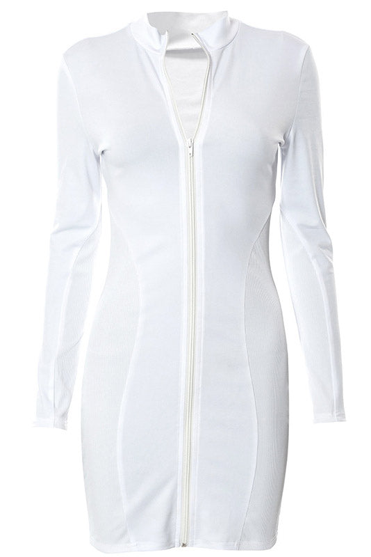 long sleeve zip front mini dress in white Lausanne Mini Dress