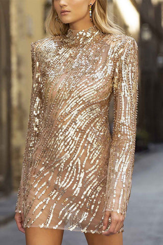 Sexy Gold Sequin Mini Dress - Mislish