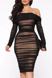 Sexy Off-the-shoulder Shirred Bodycon Dress - Mislish