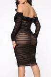 Sexy Off-the-shoulder Shirred Bodycon Dress - Mislish