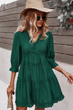 Dark Green Short Mini A-Line V-Neck Dress