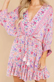 Short Mini Pink Long Sleeve V-Neck Dress