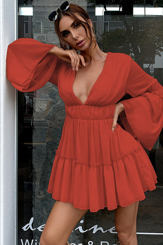 Short Mini Plunging Red A-Line Party Dress