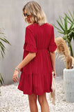 Short Mini Red A-Line V-Neck Dress