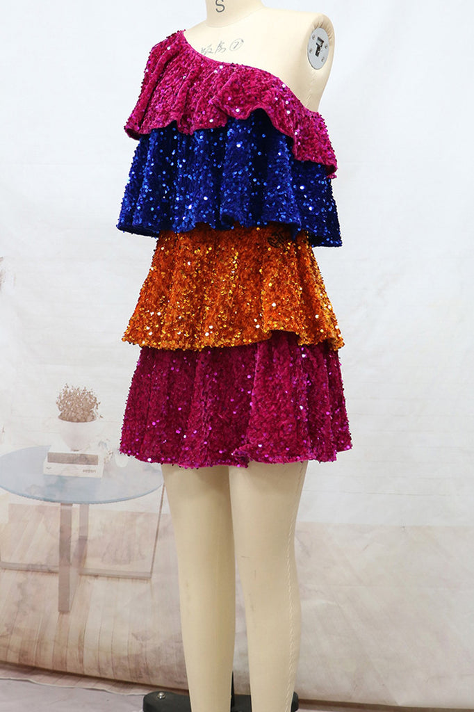 Short Mini Sequins One Shoulder Party Dress