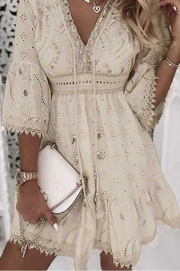 Short Mini White Lace Dress