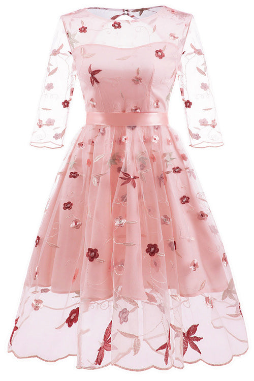 Short Pink A-Line Embroidered Party Homecoming Dress