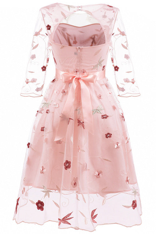 Short Pink A-Line Embroidered Party Homecoming Dress