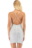Silver Backless Sequin Party Dress - Mislish