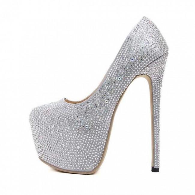 Silver Closed-toe Stiletto Sparkly Prom Heels - Mislish
